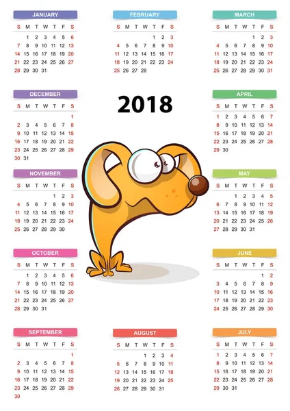 Жовтий собака - календар на 2018 рік . — стоковий вектор