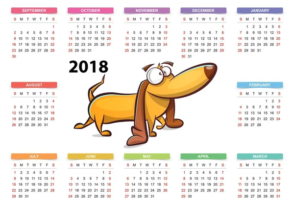 Perro amarillo - calendario 2018 año . — Vector de stock