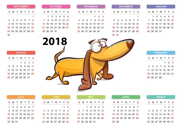 Perro amarillo - calendario 2018 año . — Archivo Imágenes Vectoriales