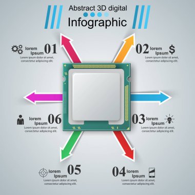 Bilgisayar çipi. İş Infographic.