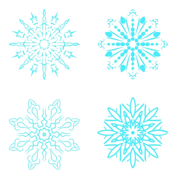 Set de cuatro copos de nieve azules . — Vector de stock