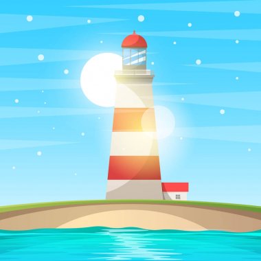 Deniz feneri, deniz - karikatür manzara.
