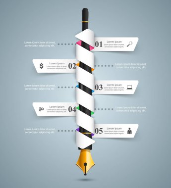 Tükenmez kalem, eğitim simgesi. İş Infographic.