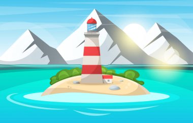 Deniz feneri, deniz - karikatür manzara