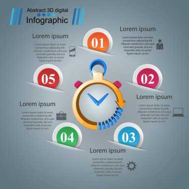 Saat, alarm - soyut kağıt Infographic.