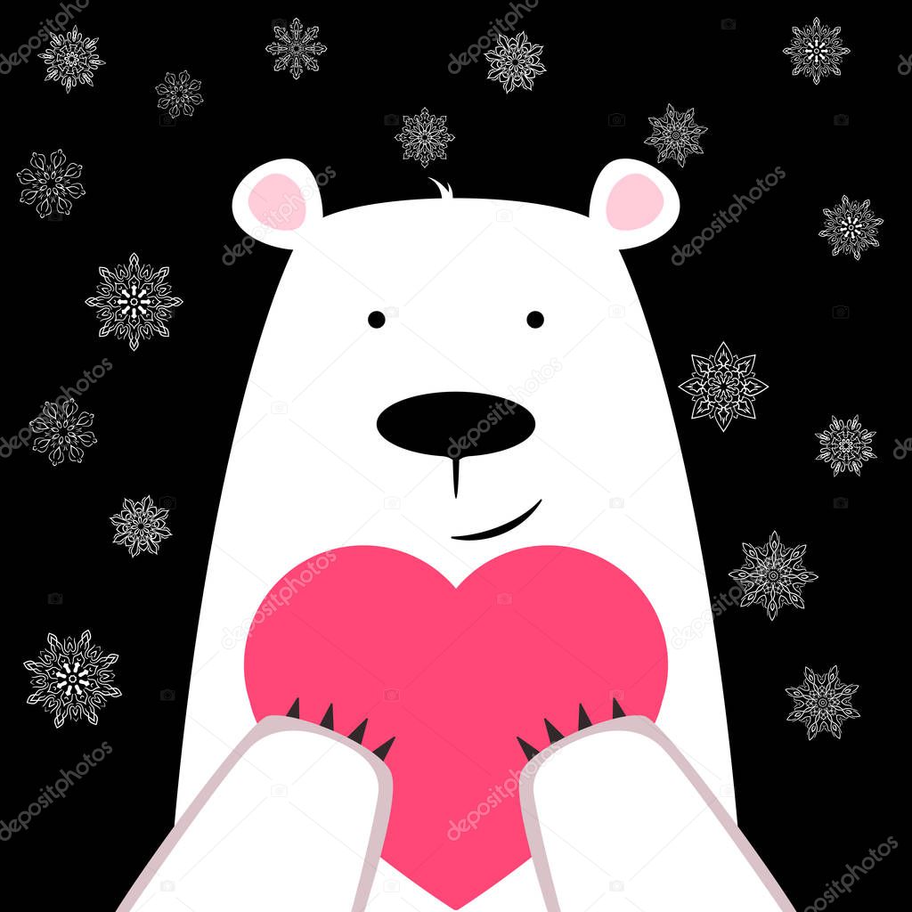Funny cute polar bear with heart.
