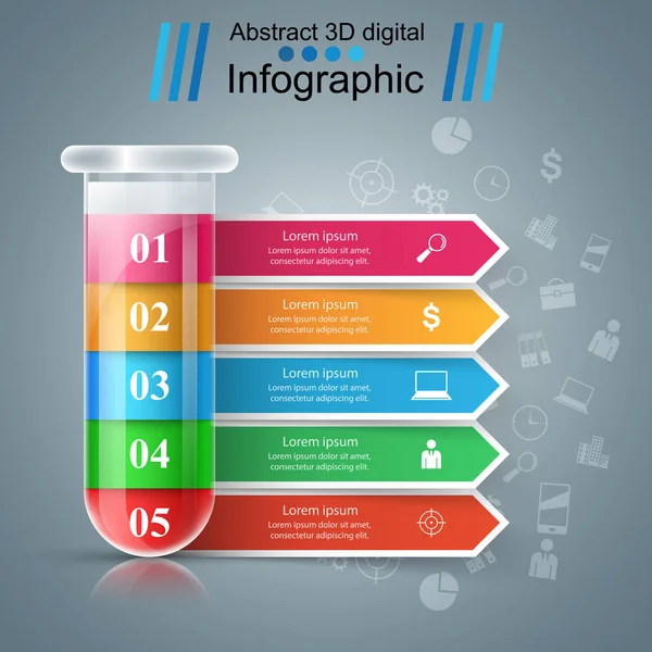 Tubo de ensayo. Experimentos. Infografías comerciales . — Vector de stock