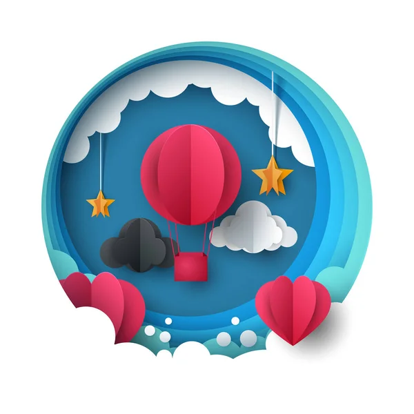 Ilustración del globo del amor. Día de San Valentín. Nube, estrella, cielo . — Vector de stock