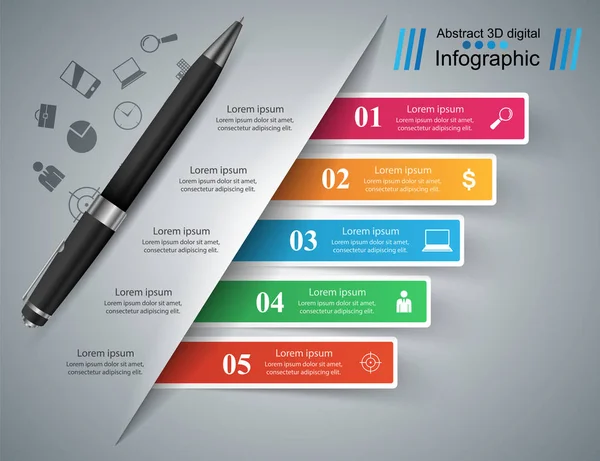 Stift, Bildungsikone. Wirtschaftsinfografik. — Stockvektor