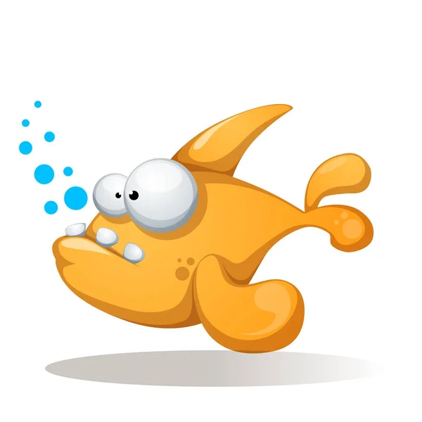 Crazy, funny, cute fish - cartoon character illustration. — Stock Vector