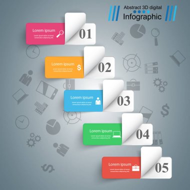 3D Dijital illüstrasyon Infographic soyut. Beş öğe.