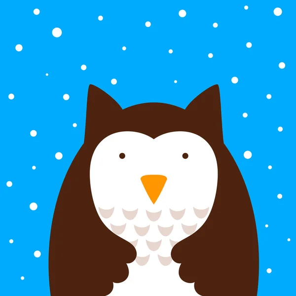 Cartoon owl, snow illustration. — Stock Vector