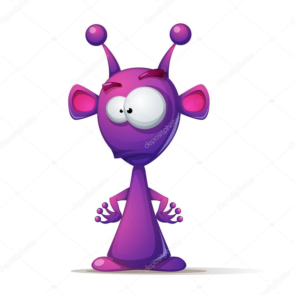 Funny, cute alien with big eye and ear