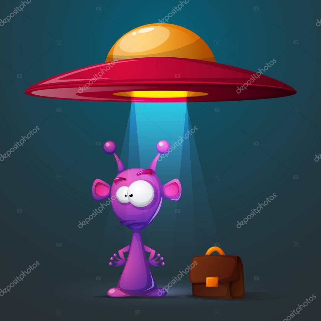 Funny, cute alien with big eye and ear. Vector eps 10