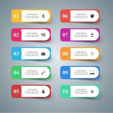 Infographic tasarım. 10 bileşen listesi.