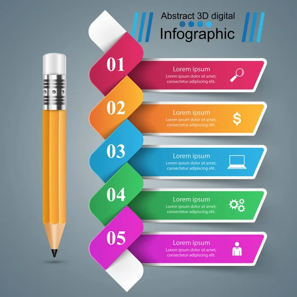 Lápiz, icono de la educación. Infografía comercial . — Vector de stock