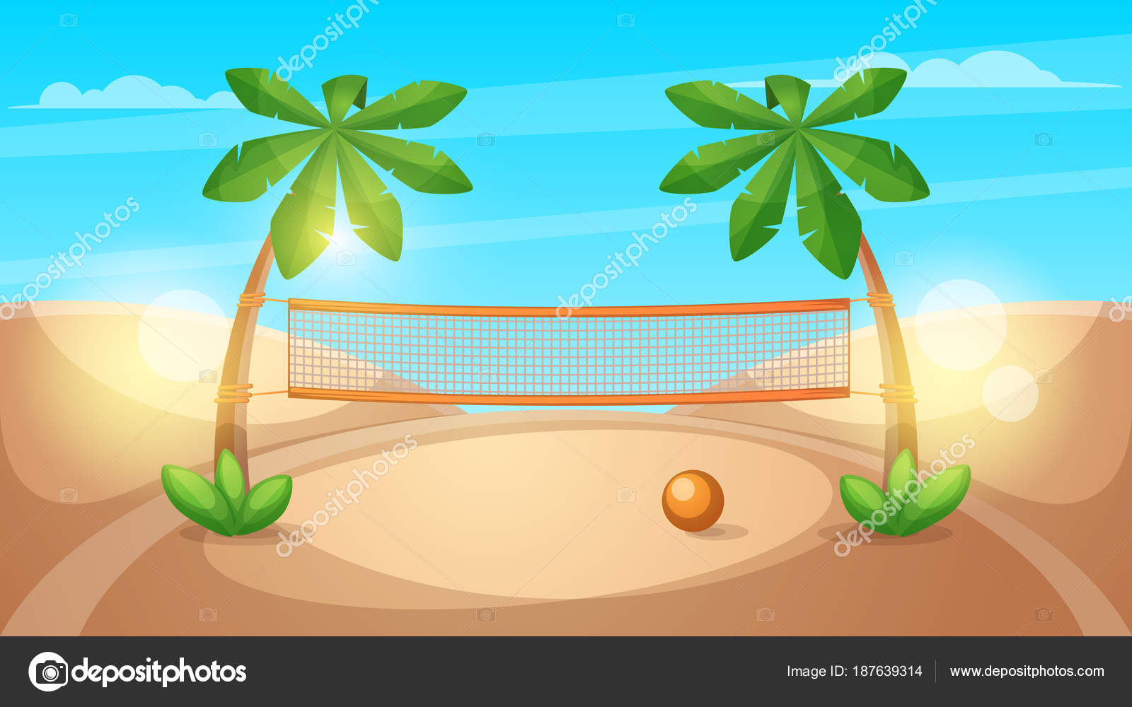 Beach Volleyball Illustration Cartoon Landscape Stock
