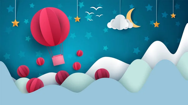 Hava Balon illüstrasyon. Çizgi film kağıt manzara.