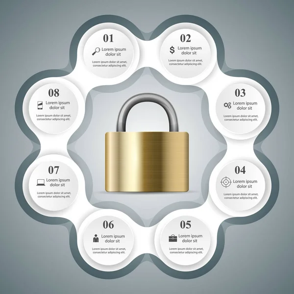 Chiave, icona del lucchetto. Infografica aziendale . — Vettoriale Stock