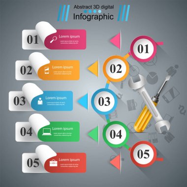 İngiliz anahtarı, vida, onarım simgesi. İş Infographic.
