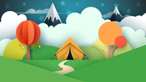 Ilustração da tenda. Desenhos animados paisagem papel . — Vetor de Stock