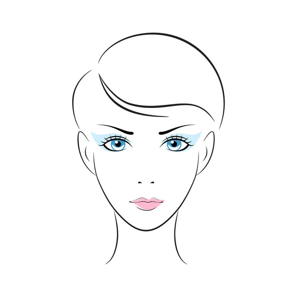 Illustration tête de fille. Yeux, oreilles, cheveux, lèvres, cou — Image vectorielle