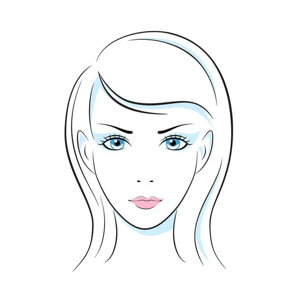 Illustration tête de fille. Yeux, oreilles, cheveux, lèvres, cou — Image vectorielle
