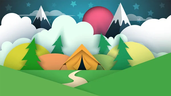Ilustração da tenda. Desenhos animados paisagem papel . — Vetor de Stock