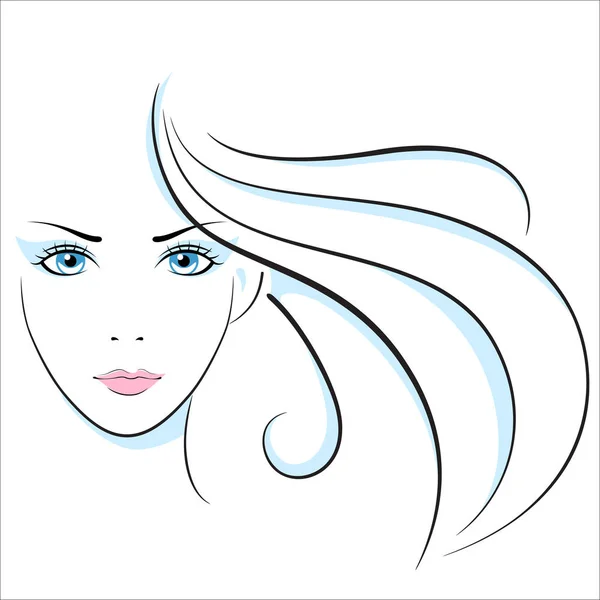 Illustration tête de fille. Yeux, oreilles, cheveux, lèvres, cou — Image vectorielle