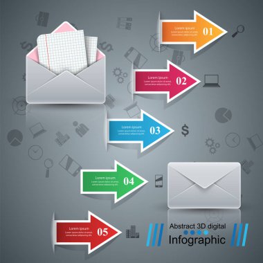 E-posta ve posta kutsal kişilerin resmi. Soyut 3d Infographic.