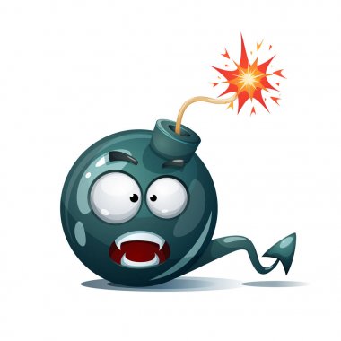 Çizgi film bomba, fitil, fitil, kıvılcım simgesi. Şeytan gülen.