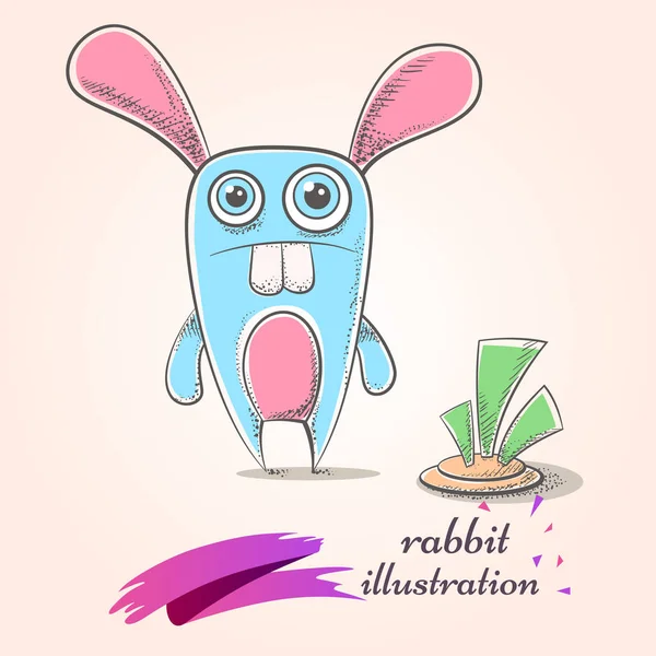 Cartoon funny, cute, crazy rabbit. Carrot illustration. — Stock Vector