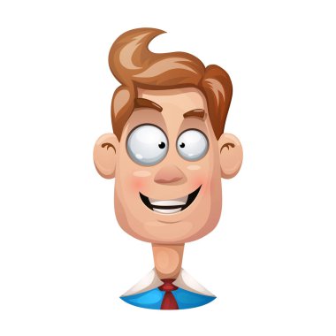 Komik, şirin, karikatür adam illüstrasyon. Mutlu gülen.