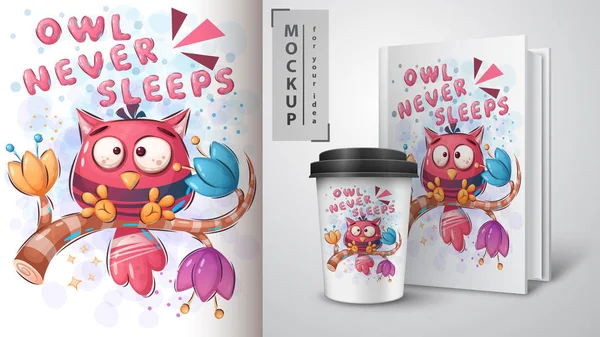 Owl never sleeps poster and merchandising — Stock Vector