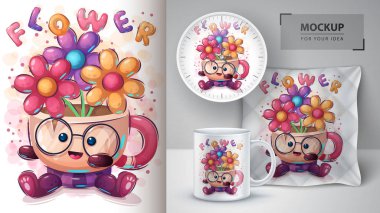 Çiçek posteri ve ticareti olan bir fincan.