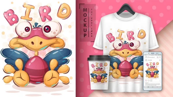 Cute bird poster and merchandising — ストックベクタ