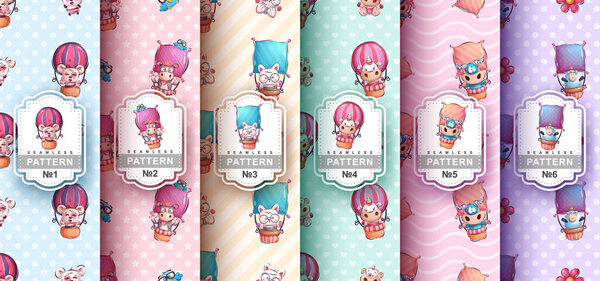 Set air balloon animal seamless pattern