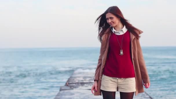 Beautiful Girl on The Beach. — Stock Video