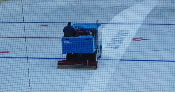 Machine Resurfacing Ice Hockey Stadium — Stock Video