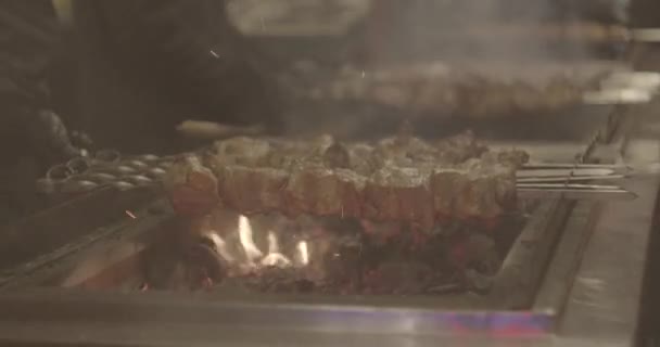 Friss Forró Grillezett Csirke Shish Kebab Grill Rácson Faszén Felett — Stock videók