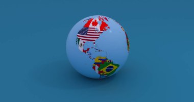 Modern 3d dünya haritası bayrak kavramı şeffaf arkaplanda izole edilmiştir. Dünya gezegeni, 3 boyutlu Dünya küresi çizimi