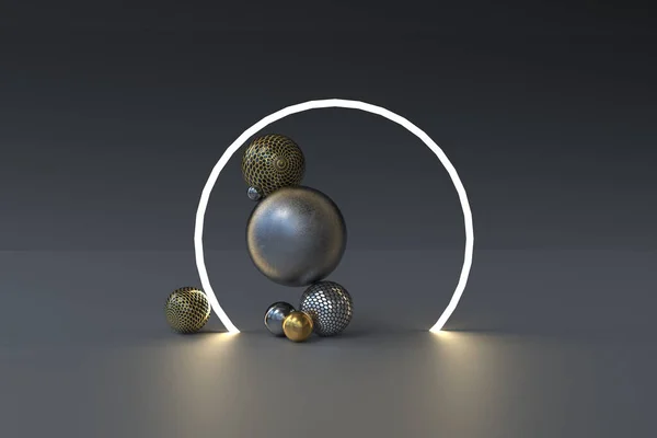 3D RENDERING çizim geometrik toplar. Kürelerle soyut arkaplan.