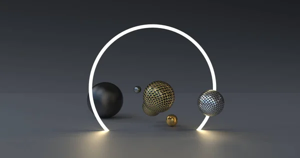 3D RENDERING illustration geometric balls. Abstract background with spheres.