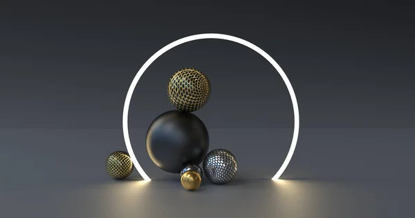 3D RENDERING illustration geometric balls. Abstract background with spheres.