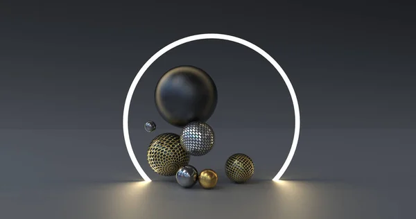 3D RENDERING çizim geometrik toplar. Kürelerle soyut arkaplan.