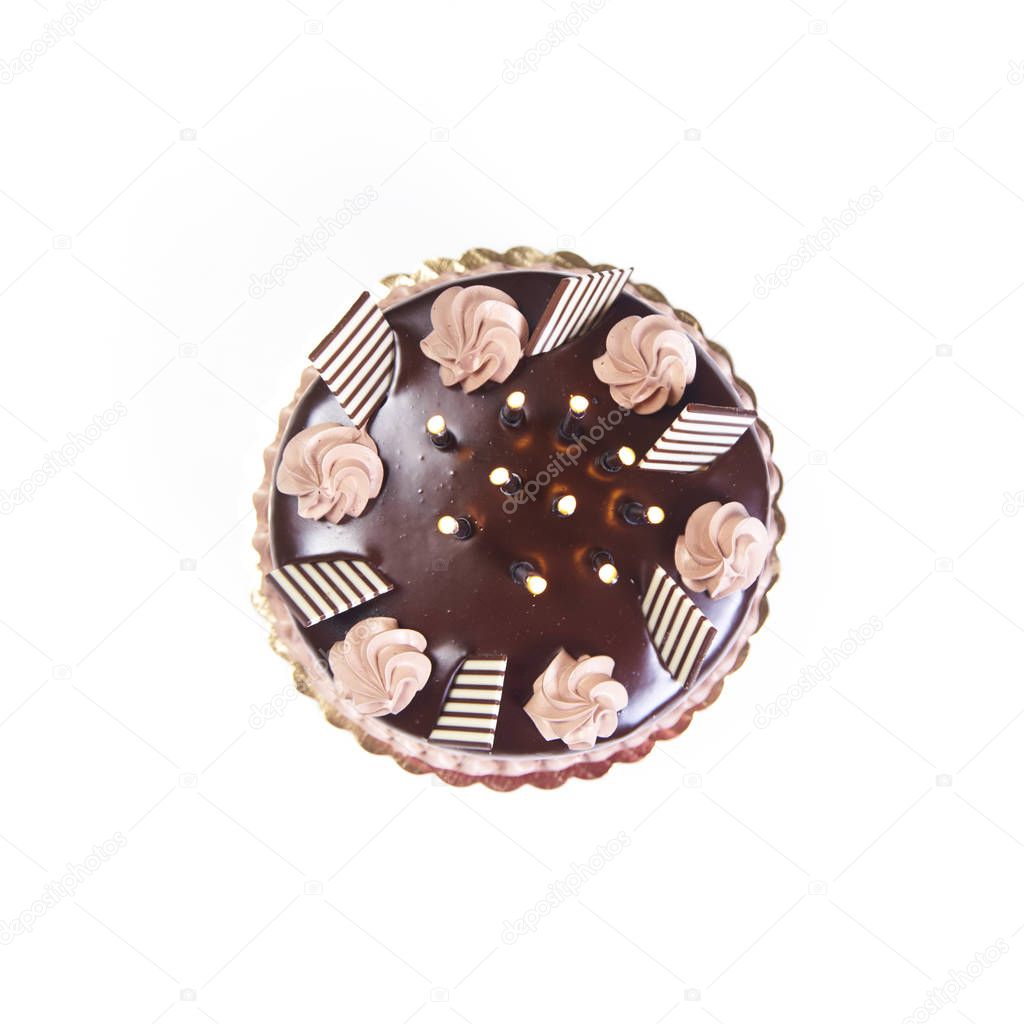 Top view of chocolate birthday cake