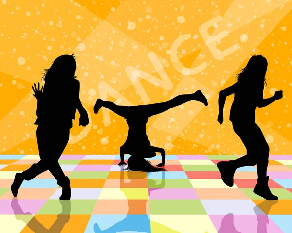 Tres adolescentes bailarines — Vector de stock