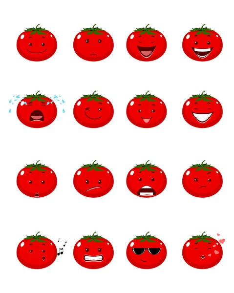 Sechzehn Tomaten-Emojis — Stockvektor