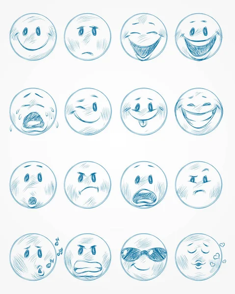 Seize visages bleus — Image vectorielle