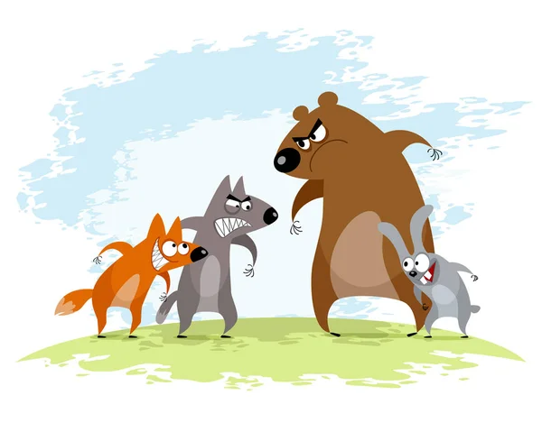 Čtyři zvířata konflikt — Stockový vektor